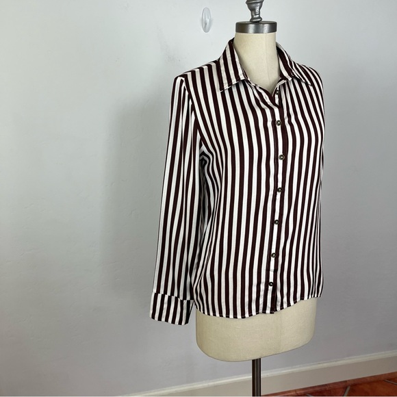 Jen’s Pirate Booty Brown Stripe Button Down Shirt - Picture 2 of 7